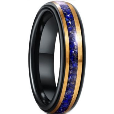 *COI Tungsten Carbide Black Gold Tone Crushed Opal Step Edges Ring-6024