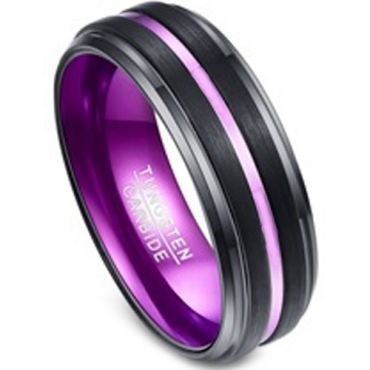 COI Tungsten Carbide Black Purple Center Groove Step Edges Ring-TG670BB