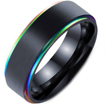 **COI Tungsten Carbide Black Rainbow Pride Step Edges Ring-6832