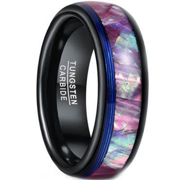 **COI Tungsten Carbide Black Blue Abalone Shell Dome Court Ring-7284AA