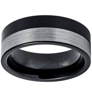 **COI Tungsten Carbide Black Silver Pipe Cut Flat Ring-7309