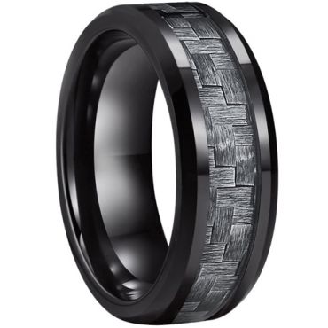 **COI Black Tungsten Carbide Beveled Edges Ring With Carbon Fiber-7314