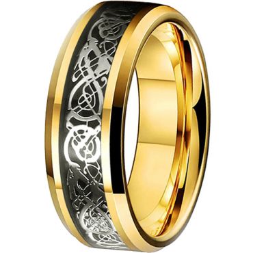 **COI Gold Tone Tungsten Carbide Dragon Beveled Edges Ring-7316