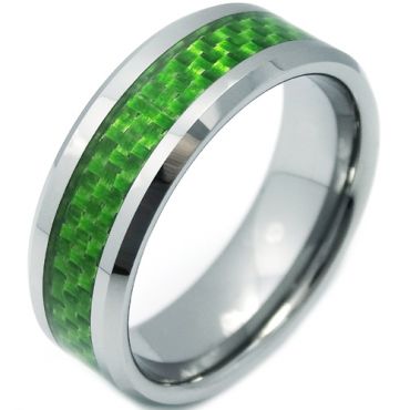 **COI Tungsten Carbide Beveled Edges Ring With Green Carbon Fiber-7326