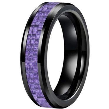 **COI Black Tungsten Carbide Beveled Edges Ring With Purple Carbon Fiber-7360BB