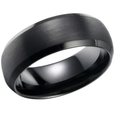 **COI Black Tungsten Carbide Dome Beveled Edges Ring-7465