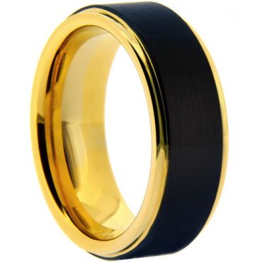 **COI Tungsten Carbide Black Gold Tone Step Edges Ring-7466