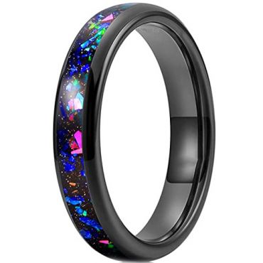 **COI Black Tungsten Carbide Crushed Opal Dome Court Ring-7499CC