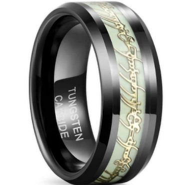 **COI Black Tungsten Carbide Lord of The Ring Luminous Beveled Edges Ring-7501BB