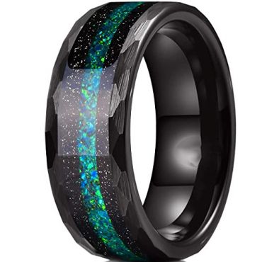 **COI Black Tungsten Carbide Crushed Opal Faceted Ring-7502BB