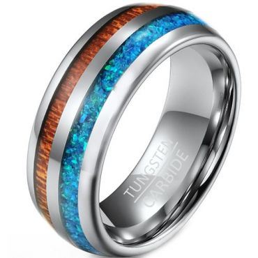 **COI Tungsten Carbide Crushed Opal & Wood Dome Court Ring-7534BB