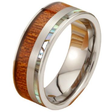 **COI Tungsten Carbide Abalone Shell & Wood Ring-7579BB