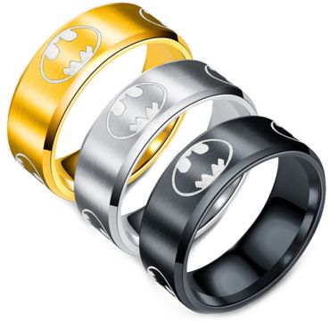 **COI Tungsten Carbide Black/Gold Tone/Silver Batman Beveled Edges Ring-7589DD