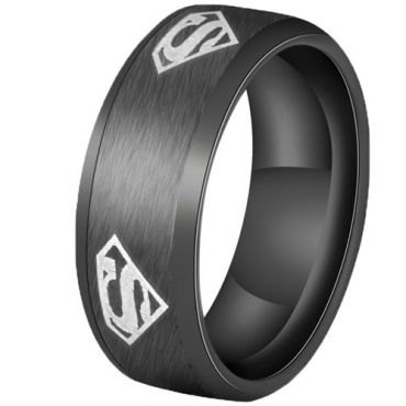**COI Tungsten Carbide Black/Gold Tone/Silver Superman Beveled Edges Ring-7590DD