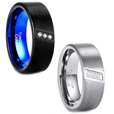 **COI Tungsten Carbide Black Blue/Silver Ring With Cubic Zirconia-7639BB