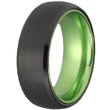 **COI Tungsten Carbide Black Green Beveled Edges Ring-7656BB