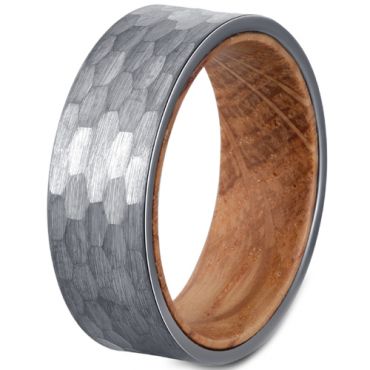 **COI Tungsten Carbide Hammered Ring With Wood-7662BB