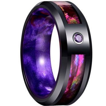 **COI Tungsten Carbide Black Purple Camo Ring With Purple Cubic Zirconia-7776DD