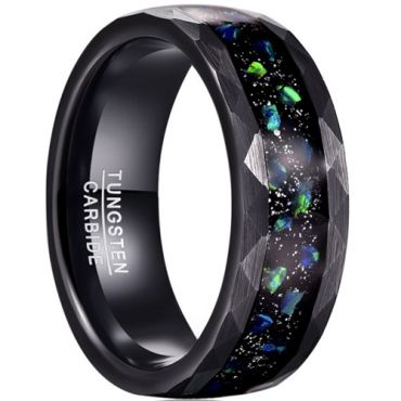 **COI Black Tungsten Carbide Faceted Ring With Crushed Opal-7786DD