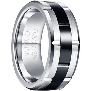 **COI Tungsten Carbide Black Silver Tire Tread Ring-7792DD
