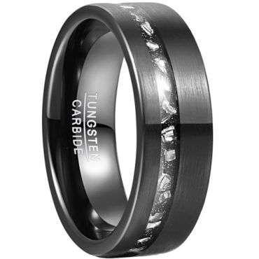 **COI Black Tungsten Carbide Offset Meteorite Ring-7803BB