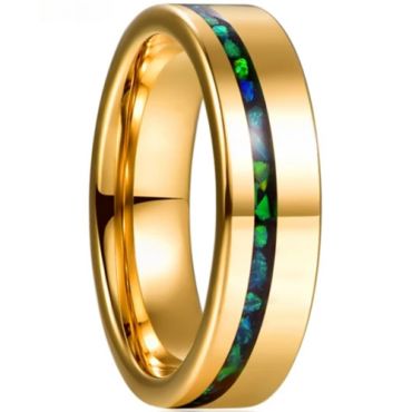 **COI Gold Tone Tungsten Carbide Offset Crushed Opal Pipe Cut Flat Ring-7804BB