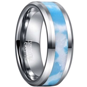**COI Tungsten Carbide Blue White Camo Beveled Edges Ring-7834DD