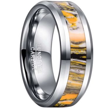 **COI Tungsten Carbide Yellow Orange Camo Beveled Edges Ring-7836DD