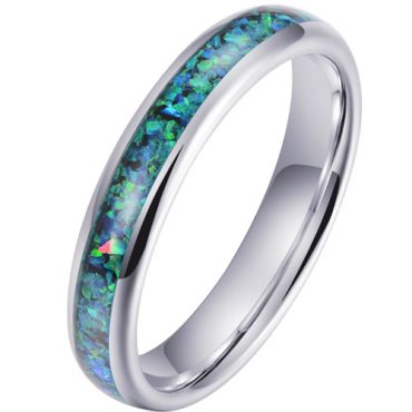 **COI Tungsten Carbide 4mm Crushed Opal Dome Court Ring-7939CC