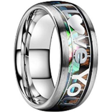 **COI Tungsten Carbide Abalone Shell and Wood I Love You Dome Court Ring-7940CC