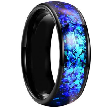 **COI Black Tungsten Carbide Crushed Opal Dome Court Ring-7955BB