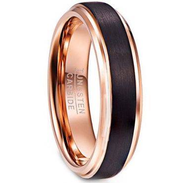 **COI Tungsten Carbide 4mm Black Rose Step Edges Ring-7969BB