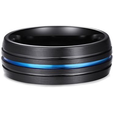 **COI Tungsten Carbide Black Blue Triple Grooves Dome Court Ring-7992DD