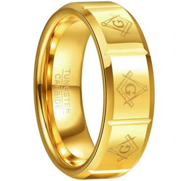 **COI Gold Tone Tungsten Carbide Masonic Freemason Grooves Ring-8081CC