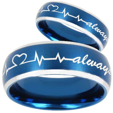 COI Tungsten Carbide Blue Silver Heartbeat & Heart Ring-TG810BB