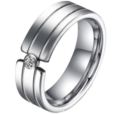 **COI Tungsten Carbide Double Grooves Ring With Cubic Zirconia-8131BB