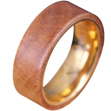 **COI Gold Tone Tungsten Carbide Pipe Cut Flat Ring With Wood-8133BB