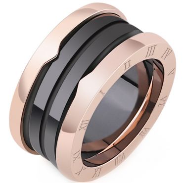 **COI Rose Tungsten Carbide Black/White Ceramic Ring With Roman Numerals-8269DD