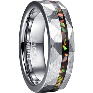 **COI Tungsten Carbide Hammered Ring With Crushed Opal-8274BB