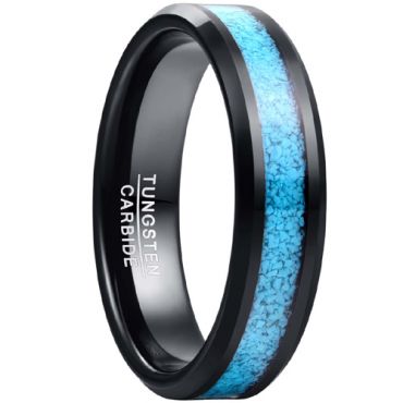 **COI Black Tungsten Carbide Beveled Edges Ring With Turquoise-8277BB