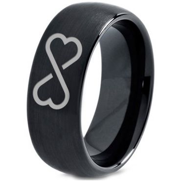 **COI Black Tungsten Carbide Infinity Heart Dome Court Ring-TG830C