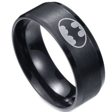 *COI Black Tungsten Carbide Batman Beveled Edges Ring-TG3510
