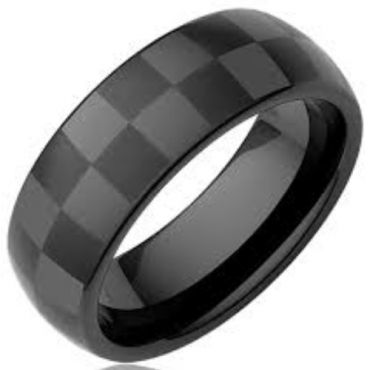 COI Black Ceramic Dome Court Checkered Flag Ring - TG995