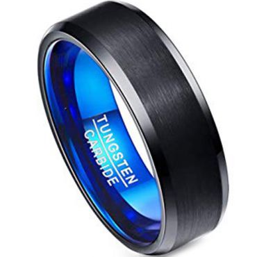 *COI Tungsten Carbide Black Blue Beveled Edges Ring-TG1003AA