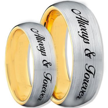 COI Tungsten Carbide Gold Tone Silver Always & Forever Ring-1115