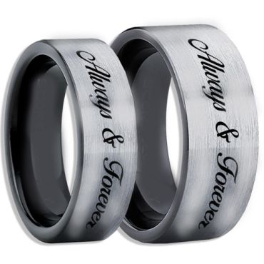 COI Tungsten Carbide Black Silver Always & Forever Ring-TG1142