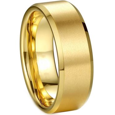 *COI Gold Tone Tungsten Carbide Polished Shiny Matt Beveled Edges Ring-TG1829