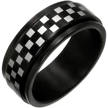 *COI Black Tungsten Carbide Checkered Flag Step Edges Ring-1902