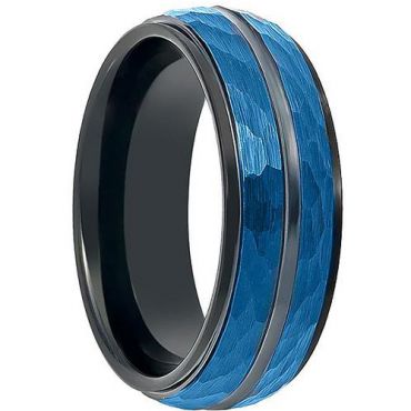 COI Tungsten Carbide Black Blue Faceted Ring - TG199CC