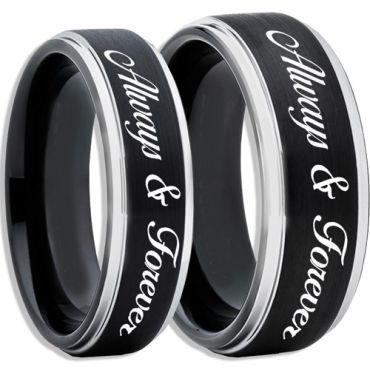 COI Tungsten Carbide Black Silver Always & Forever Ring-TG2450